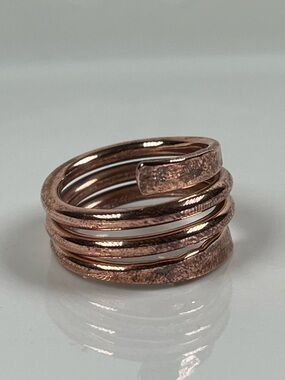 Solid Copper Coiled Band Ring Textured Hammered Finish Size 6